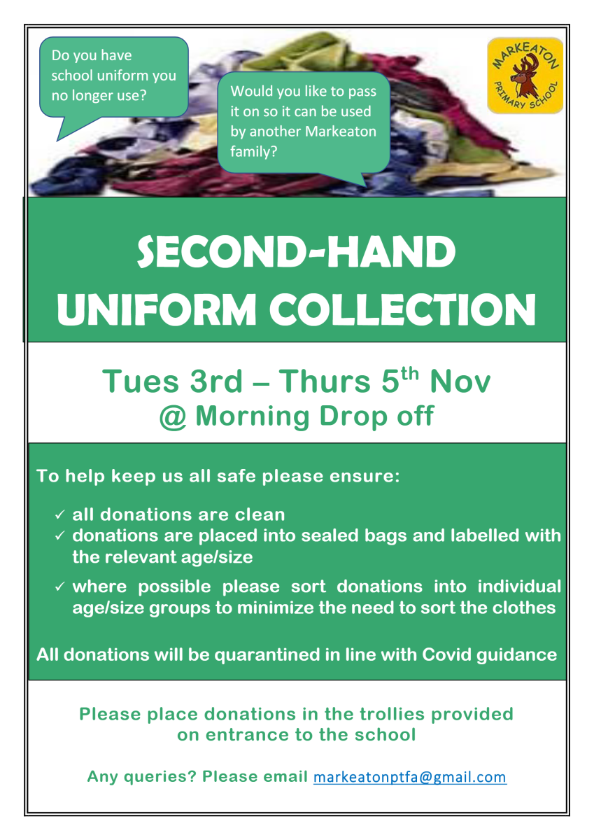 Second hand uniform collection. 3rd - 5th November